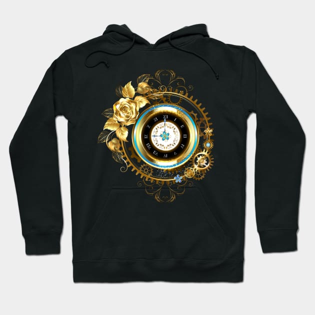 Steampunk Gold Clock with Gold Rose Hoodie by Blackmoon9